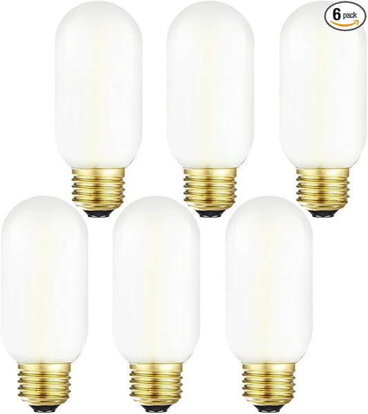 Leools T14 LED Bulb,6W E26 LED Bulb Dimmable Equivalent E26 Bulb 60 Watt,Soft White 3000K E26 Edison Bulb,Frosted Glass AC120V,600lm,CRI90,Tubular Light Bulb,Pack of 6