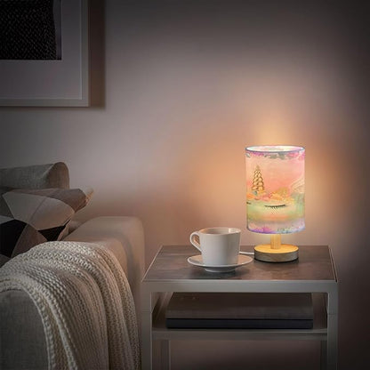 Bedside Lamp Unicorn Table Lamp for Bedroom LED Nightstand Lamp Shade USB Ports Wood Base for Living Room Dorm Office
