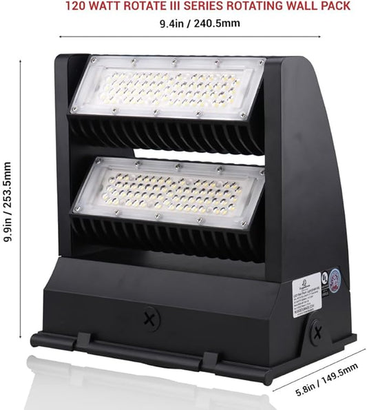 RuggedGrade 120W - Rotate IV Series LED Wall Pack - 17,100 Lumens - 5000K Bright White - Outdoor LED Wall Light - Black - DLC 5.1 Premium
