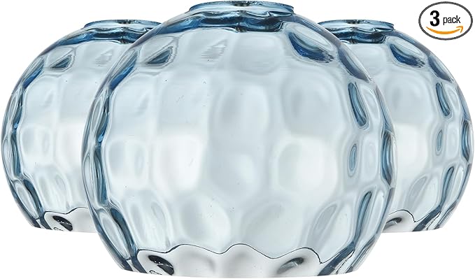 3 Pack Fixture Replacement Globe Shade, 6 Inch Diameter, E26 Base Blue Hammered Glass, Glass Globe Lampshade Cover for Pendant Chandelier Vanity Light No Hardware
