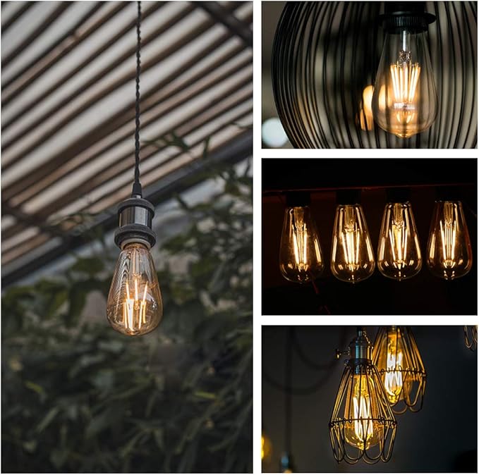 Energetic ST19 Vintage LED Edison Bulbs, 60 Watt Equivalent, ST64 LED Filament Bulbs, CRI 95+, Daylight 5000K, Non-Dimmable, E26 Standard Base, 6 Pack