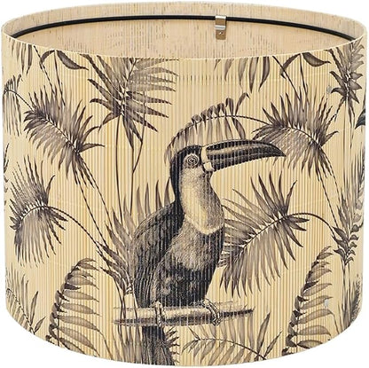 Bamboo Lampshade With Tropical Plants green floral Design, Suitable For Floor Lamps And Desk Lamps, Art deco, Rustic And Elegant, Groovy Unique(11.8 * 9Inch) (Toucan)