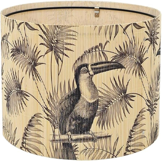 Bamboo Lampshade With Tropical Plants green floral Design, Suitable For Floor Lamps And Desk Lamps, Art deco, Rustic And Elegant, Groovy Unique(11.8 * 9Inch) (Toucan)