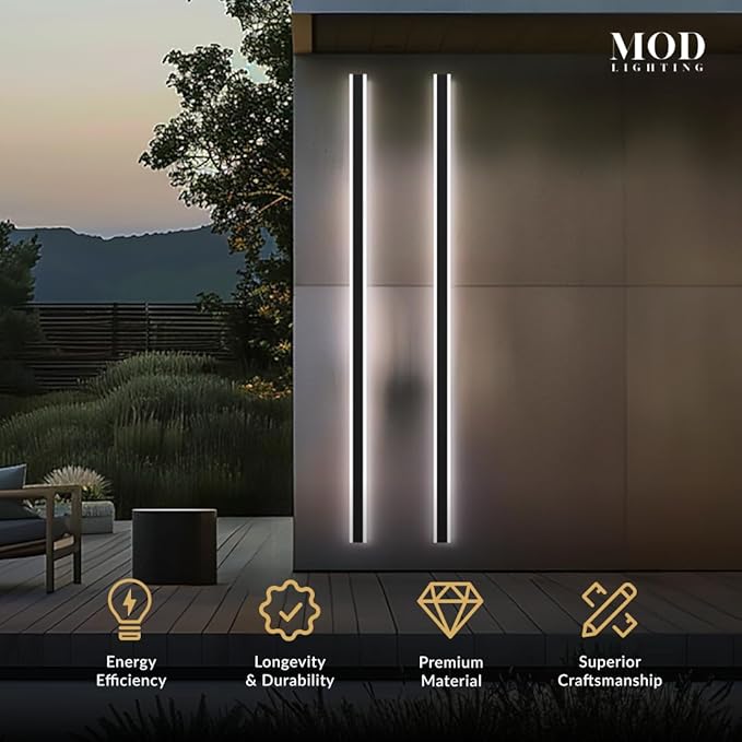 𝗠𝗢𝗗 𝗟𝗜𝗚𝗛𝗧𝗜𝗡𝗚 Haylen | Waterproof Outdoor Wall Light, LED Dimmable with Remote 3000K-6000K, Long Outdoor Porch Lights, Wired Lighting Fixture, Patio Exterior Wall Sconce, 1-Pack (Black, 94")