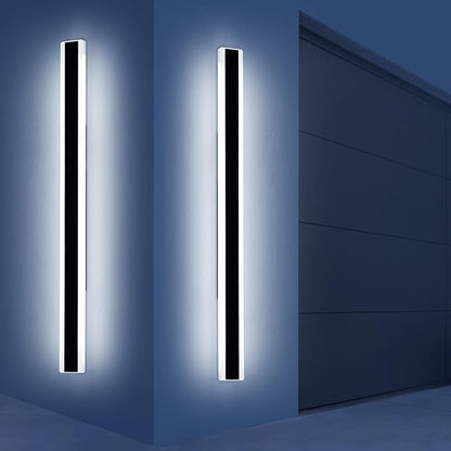 2 Pack 71inch Long Outside Wall Light Fixture, 6000K Cold White, Modern Outdoor Wall Sconce, IP65 Waterproof, 60W, Black Exterior LED Linear Lights for House, Garage, Patio, Balcony