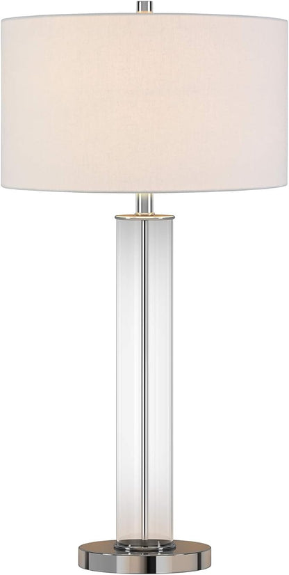 Harlow 29" Tall Table Lamp with Fabric Shade in Clear Glass/Polished Nickel/White