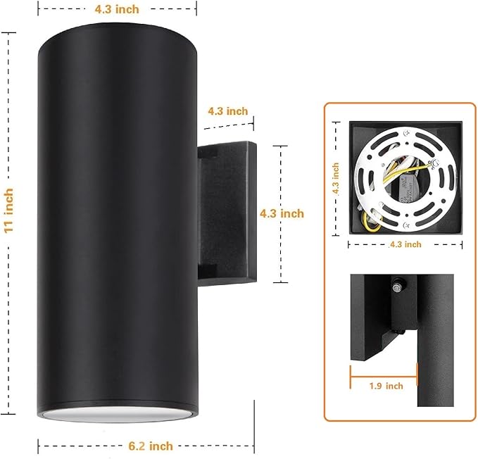 Outdoor Wall Light, Exterior Lighting with Dusk to Dawn Sensor - 2 Light Bulbs Included, Aluminum Waterproof Wall Mount Cylinder Design - Up Down Light Fixture for Porch, Backyard and Patio