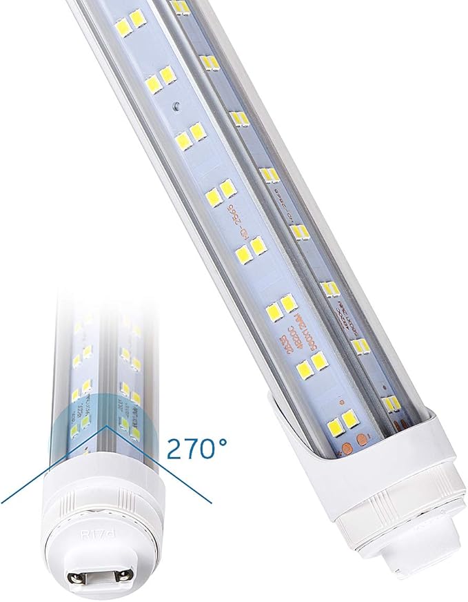10 PCS-R17D/HO 8FT LED Bulb - Rotate V Shaped, 5000K Daylight 100W, 14500LM, 110W Equivalent F96T12/DW/HO, Clear Cover, T8/T10/T12 Replacement, Dual-End Powered (10PCS R17D 5000K)