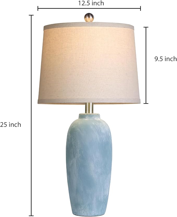 25“ Jar Table Lamps Set of 2, Ceramic Bedside Lamps for Bedroom, Beige Farmhouse Nightstand Lamps for Living Room