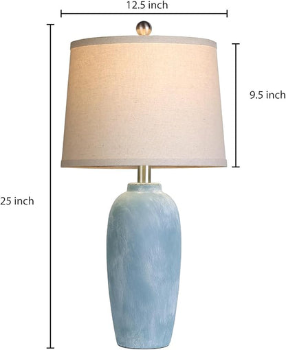 25“ Jar Table Lamps Set of 2, Ceramic Bedside Lamps for Bedroom, Beige Farmhouse Nightstand Lamps for Living Room