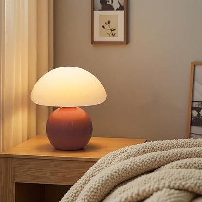 Cute Small Mushroom Lamp, PE Lampshade, Ceramic Spherical Base, Adjustable Light Color and Brightness, Safe USB Powered, Energy-Saving LED Mushroom Light for Bedroom Living Room (Pink)