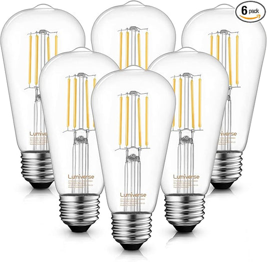 ST19 Dimmable LED Edison Bulb, 5.5W (60W Equivalent) 500LM CRI 95+, 4000K Cool White, E26 Medium Base Vintage Filament, Clear Glass, Standard Type A Lamp for Kitchen, Bathroom, Bedroom, 6 Pack
