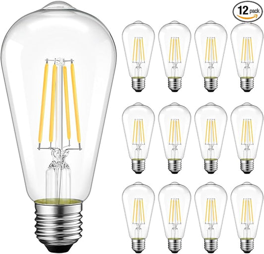 ANWIO Vintage LED Edison Bulbs 12-Pack, 7W, Equivalent 60W, Non-Dimmable, ST58 2700K Warm White Antique LED Filament Bulbs,E26 Medium Base, Clear Glass Style for Home and Commercial