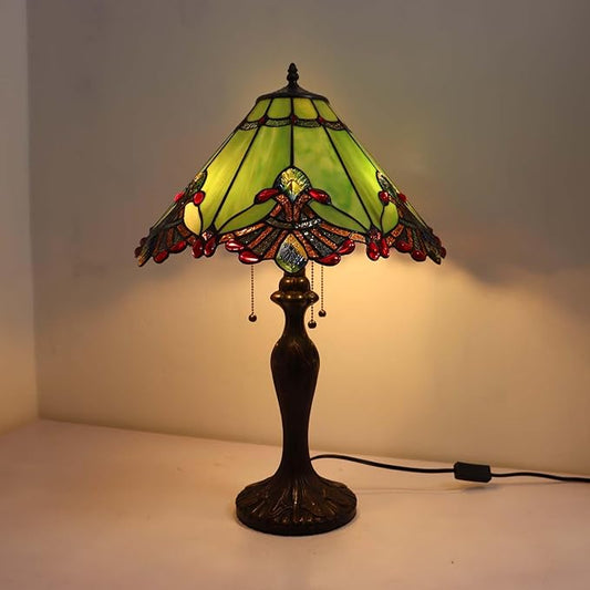 Bieye S10026 Tiffany Style Stained Glass Baroque Lampshade (17-inch Wide Green)