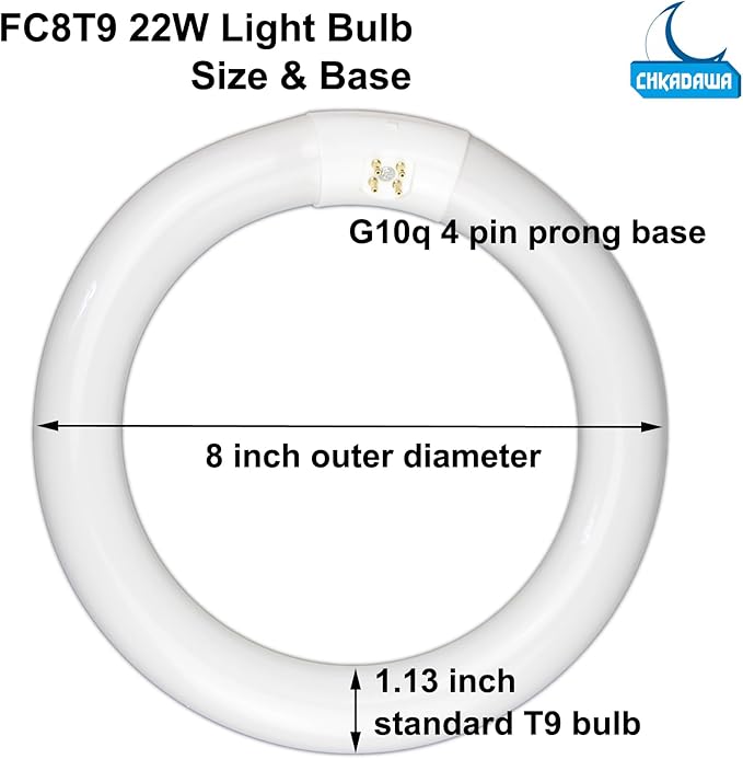 Circular Bulb FC8T9/DL, 8 Inch T9 22W Circline Fluorescent Light Bulbs, Replacement Round Fluorescent Lamp Tube, Bright Daylight 6400K 1250 Lumens, G10q 4 Pin Base, 2 Pack