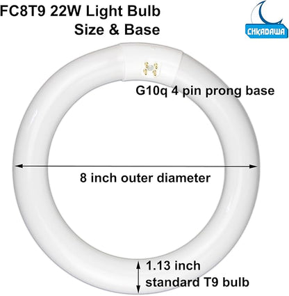Circular Bulb FC8T9/DL, 8 Inch T9 22W Circline Fluorescent Light Bulbs, Replacement Round Fluorescent Lamp Tube, Bright Daylight 6400K 1250 Lumens, G10q 4 Pin Base, 2 Pack