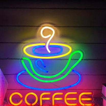 Coffee Cup LED Neon Sign, Coffee Bar Shop Cafe Restaurant Decoration Neon Light Sign Decor Welcome Sign Size:16x15inch