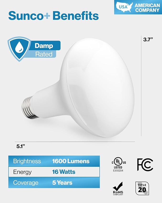 Sunco 12 Pack BR30 LED Bulb, Recessed Can Light Bulbs, Indoor Flood Lighting, 1600 LM, 16W (100W Equivalent) 5000K Daylight, E26 Medium Base, Dimmable UL.