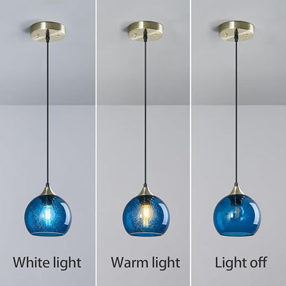 Blue Glass Pendant Lights Kitchen Island Lighting Globe Pendant Light Fixtures Modern Lighting for Kitchen Island Bedroom Living Dining Room (5.9in, 2-Pack)