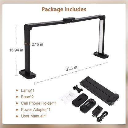 FAHKNS Large Half Moon Light for Nail Desk, 34IN Foldable LED Lamp with Phone Holder, 3000-6000K Color Temperature Adjustment, 456 Light Beads, Manicuret, Tattooing, Reading, Black