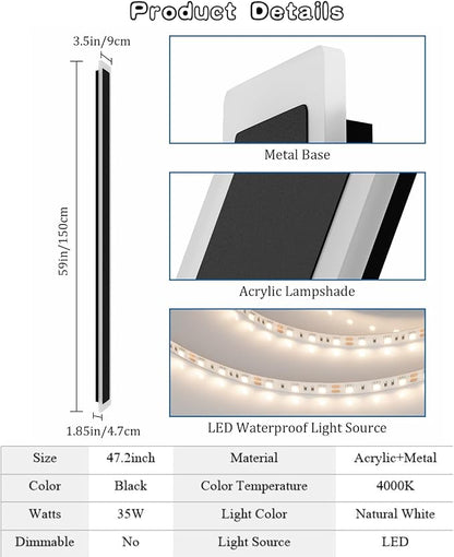 Long Outdoor Wall Light 47.2In 4000K,Modern Black Exterior Wall Mount Outdoor Lighting IP65 Waterproof for Porch Courtyard,1Pack