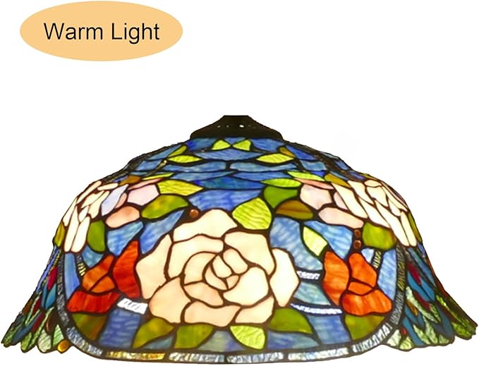 18-Inch Large Tiffany Lamp Shade Replacement, Only Vintage Stained Glass Rose Peacock Hat Lampshades fit for Table Lamps Floor Lamps Desk Bedside Reading Lighting,Rose