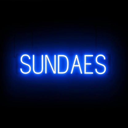 SpellBrite SUNDAES Sign | Treat-Related Sign with Neon Look, Blue LED Light Source | 28.2" x 6.3"