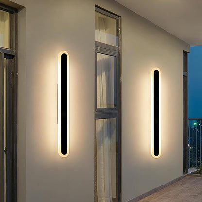 2 Pack 39.3inch Modern Outdoor Wall Light Fixture, IP65 Waterproof Oval LED Wall Mounted Sconce, 3000K Warm White, 36W, Black Strip Exterior Lighting for House, Backyard, Garden, Garage