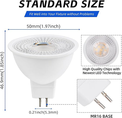 MR16 LED Bulb 50W Halogen Equivalent,3000K Warm White,5W MR16 GU5.3 12-36V AC&DC Spotlight Bulb,38° Beam Angle for Landscape,NO-Dimmable,24pack.
