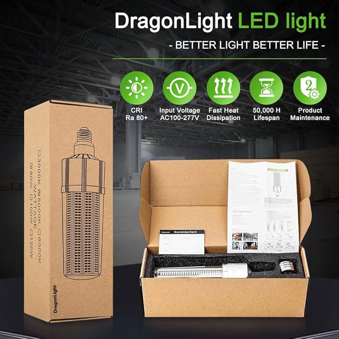 DragonLight 60W Corn LED Light Bulb (200 Watt Metal Halide/HID/HPS Replacement) E26/E39 Large Mogul Base LED Lamp 3000K Warm White 7,200LM