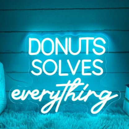 Donuts Solves Everything LED Neon Sign Custom Food Bakery Night Light Home Wall Kitchen Decor Coffee Bar Shop Restaurant Business Decoration Size:16x12inches