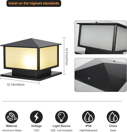 SLAWA Outdoor Column Lights with Mount Base, Exterior Patio Pillar Lights Outdoor Fixture with Aluminum Housing, Outdoor Post Lights Fixture with Tempered Glass for Front Yard, Garden Porch