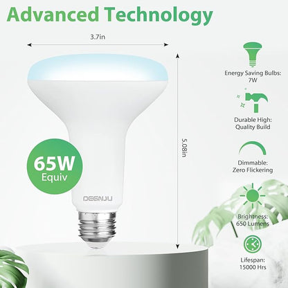 8 Pack BR30 LED Bulb, Dimmable Indoor Flood Lights 7W Equivalent 65W 5000K Daylight, CRI80, 650 LM, E26 Base, 15000 Lifetime Hours, Interior Energy Saving Recessed Light Bulb, Flicker-Free