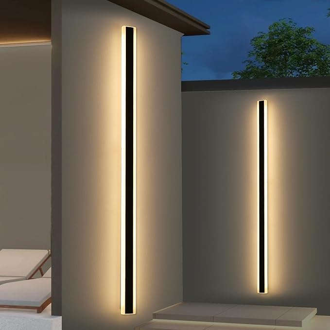 2 Pack Long Outdoor Wall Light, 71inch Modern LED Wall Sconce, 3 Color 3000K/4500K/6000K, 60W, IP65 Waterproof, Black Minimalist Exterior Lighting Fixture for Porch, Backyard, Garage, Balcony