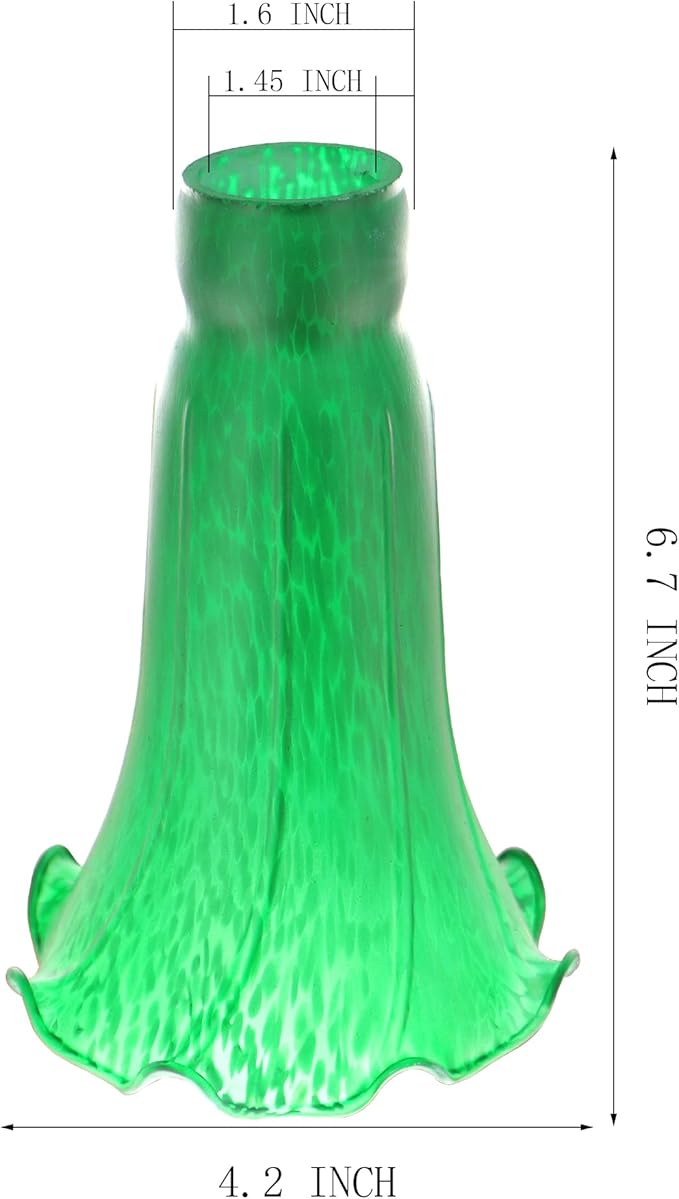 Lily Flower Glass Lampshade Replacement, 2 Pack,Tulip Style Table Floor Lamp Shade Replacement 4.2" x 4.2" x 6.7" (Green)