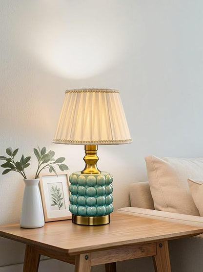 Vintage Lamp for Bedroom,Unique Lamps Cracked Ceramic lamp,UL Rotary Switch Control Pleated lamp Shade,Small Table lamp for Living Room Decor Kitchen Lighting (Blue+Pleated)
