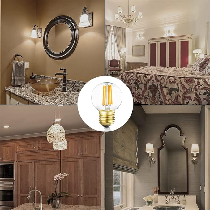 Dimmable G16.5 LED Bulbs,E26 Edison LED Light Bulbs,6W Equal 60 Watt Light Bulb,600lm,Soft White 3000K,Globe Light Bulb for Pendant,Vintage Filament Candle Bulb with Decorative,Φ1.97in*2.99in,6Pack.