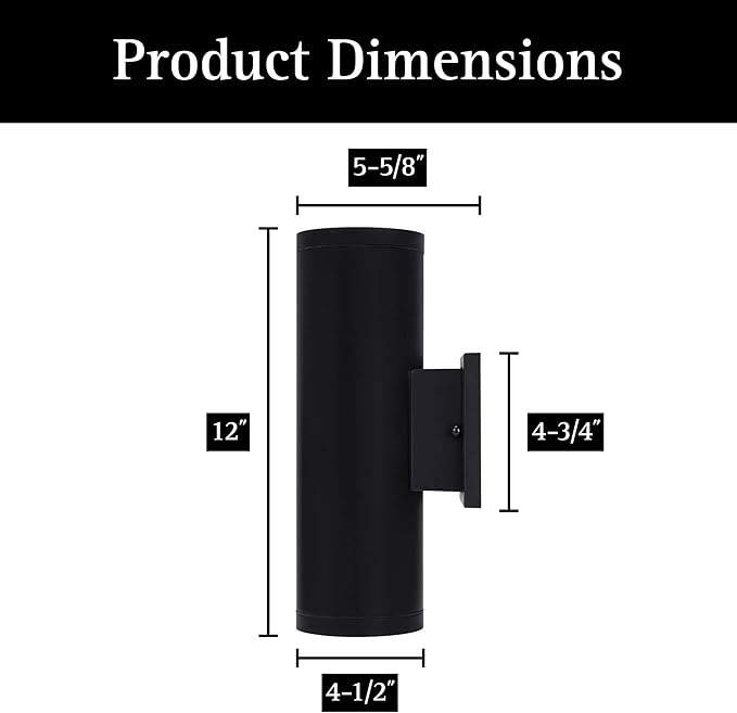 Ultralux 12 Inch Modern LED Matte Black Up and Down Wall Light, Outdoor Wall Sconce Front Door Light Fixture, 2000 Lumen Outdoor Sconce 30 Watt Outside Lights for House 3000K Exterior Light Fixture