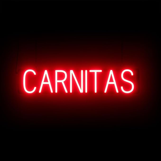 SpellBrite CARNITAS Sign | Mexican Food-Related Sign with Neon Look, Red LED Light Source | 30.0" x 6.3"