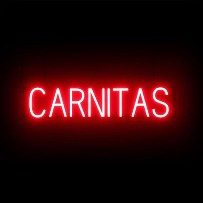 SpellBrite CARNITAS Sign | Mexican Food-Related Sign with Neon Look, Red LED Light Source | 30.0" x 6.3"