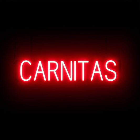 SpellBrite CARNITAS Sign | Mexican Food-Related Sign with Neon Look, Red LED Light Source | 30.0" x 6.3"