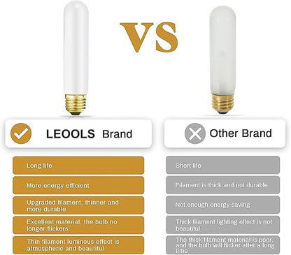 Leools TE26 LED Light Bulb T10 6W 5.1inch E26 Base Matt Opal Porcelain Dimmable Tubular LED Light Bulb,E26 Edison Bulb 6W Equal 60 watt Light Bulb 4000K Neutral White, CRI90+,600LM,6 Packs