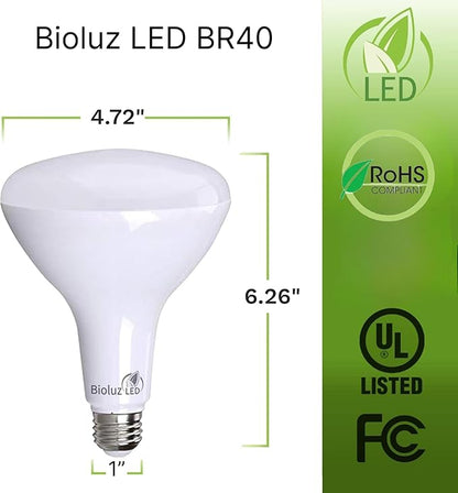 Bioluz LED 4 Pack BR40 LED Light Bulbs - Brightest Dimmable Instant ON Soft White 3000K 120W Equivalent Using 16W 1400 Lumen High CRI Indoor Floodlight Bulb Smooth UL Listed FCC RoHS Compliant