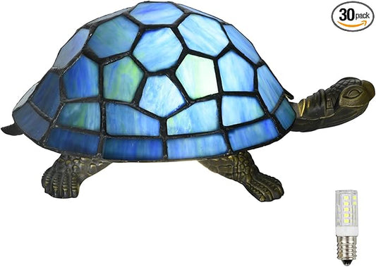 A0020 Turtle Tiffany Style Accent Table Lamp Handmade Stained Glass Animal Night Light for Bedside Livingroom Bedroom Home Decoration (Blue Turtle)