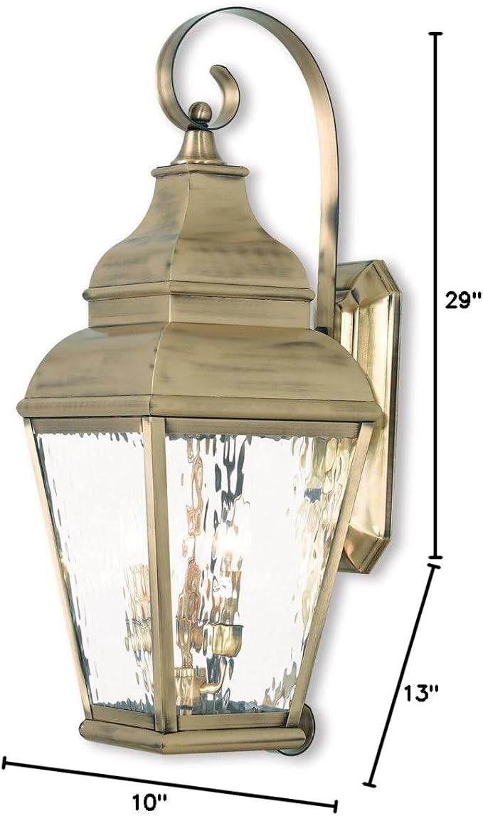 Livex 2605-01 Transitional Three Light Outdoor Wall Lantern from Exeter Collection Finish, Antique Brass