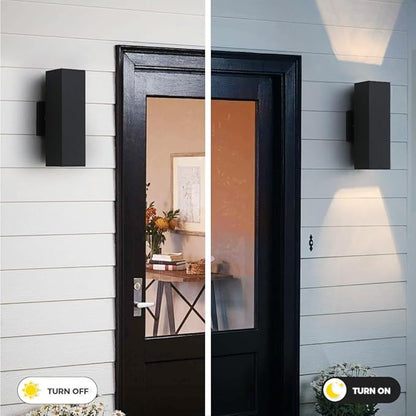Cerdeco 2 Pack Aluminum Modern Outdoor Wall Light, 13" Exterior Up Down Light Fixtures,Black Front Door Wall Lighting with E26 Sockets [ETL Listed]