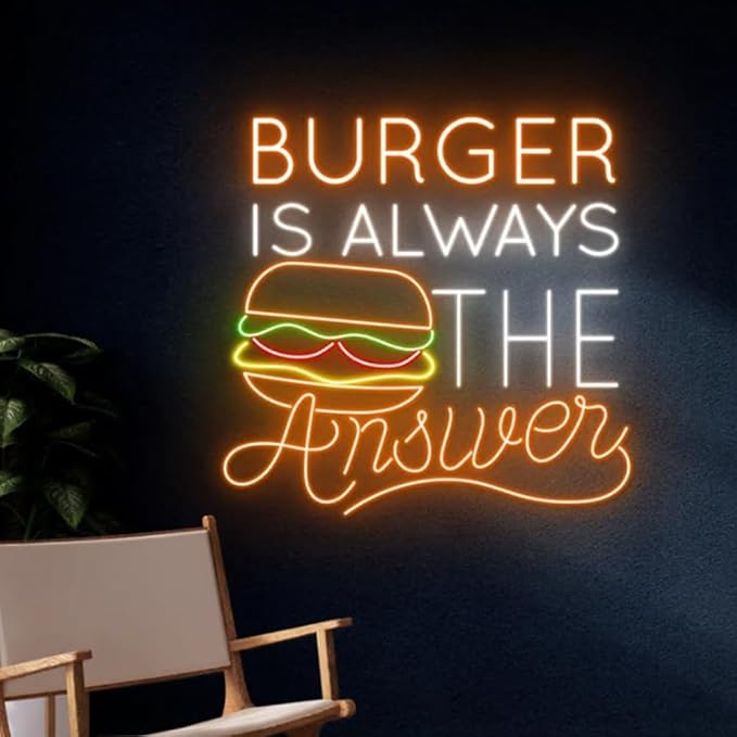 Burger Is Always The Answer Neon Sign, 22" Burger Led Sign, Fast Food Restaurant Decor, Hamburger Lover Gifts, Burger Wall Art