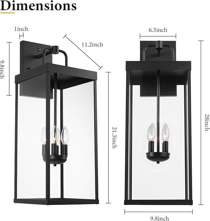 Dusk to Dawn Outdoor Wall Sconce Light, 28 Inch Tall Transitional Exterior Wall Lighting with Clear Glass, Anti-Rust Powder Coat Black Modern Outside Wall Lantern for Front Porch, DDRZ008XL BK