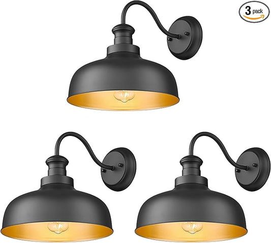 Outdoor Wall Light Fixture, Farmhouse Barn Light, Farmhouse Weatherproof Exterior Wall Sconce, Anti-Rust Outside Lantern Lamp for Porch, Patio, Garage (Black, Regular-3Pack)
