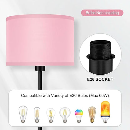 Floor Lamp Pink, Standing Lamp, Small Floor Lamps with Lampshade, 59" Tall Lamps for Bedroom, Foot Switch, Simple Corner Pole Lamp for Kids Room, Girls Room, Nursery, Office(NO Bulb, E26 Base)